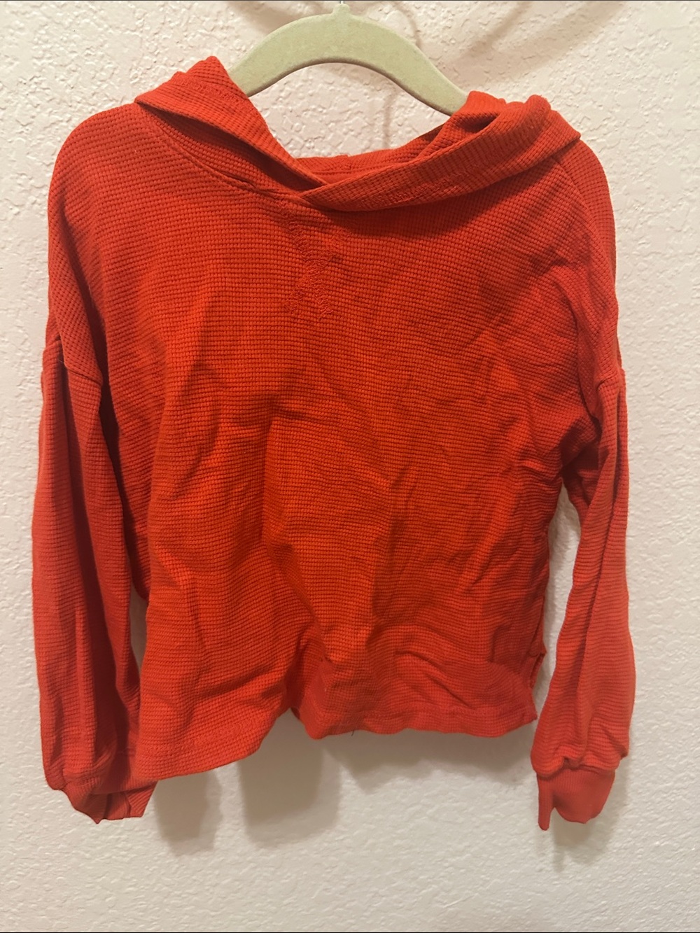 3/30$ Hanna Andersson Orange Red Waffle-Knit Hooded Sweater